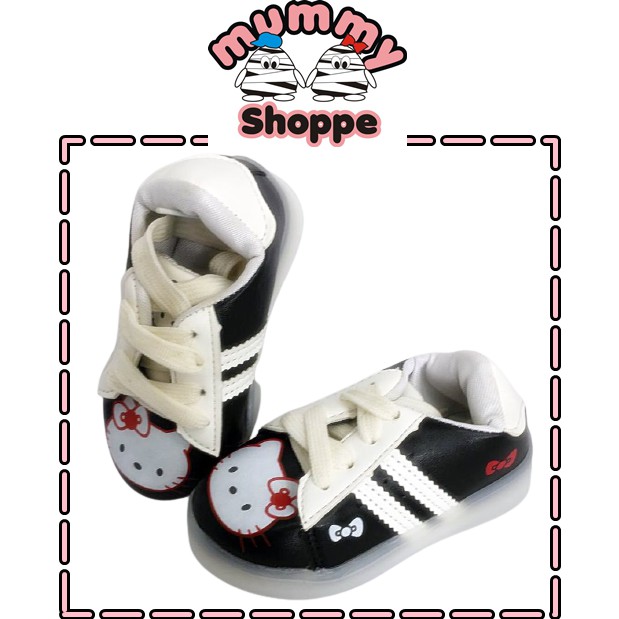 Sepatu Anak Motif Kucing Dengan Stripe Black