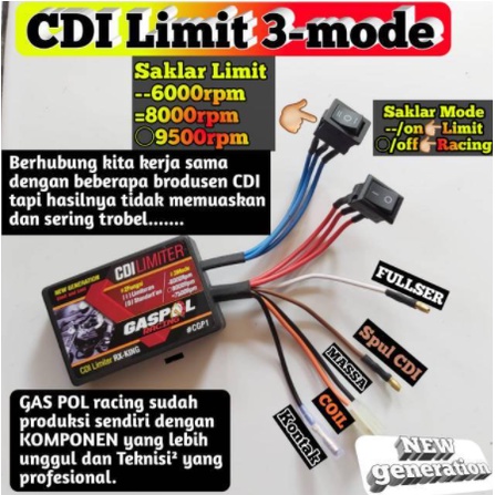CDI Limiter CDI Lost And Limit 3 Mode Kupang Cdi Racing Rx King Rx K Racing ( Untuk mesin Standar )