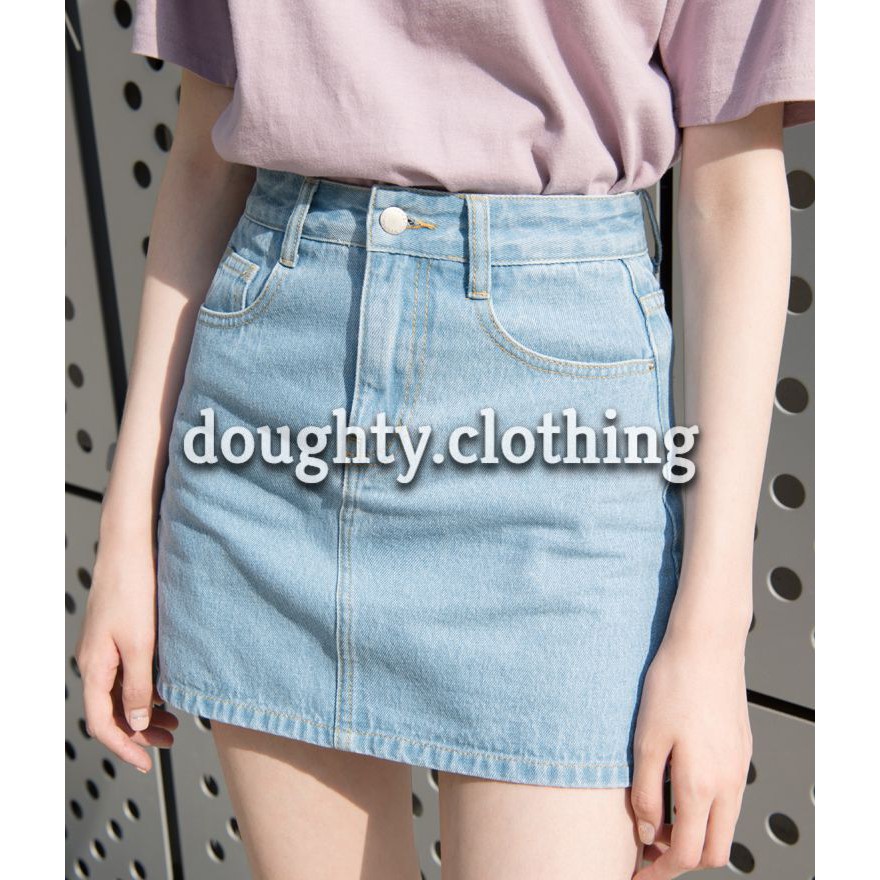 Mini Skirt Denim Light Blue Plain Korean Style / Jeans Rok Mini Warna Biru Terang Polos Ala Korea