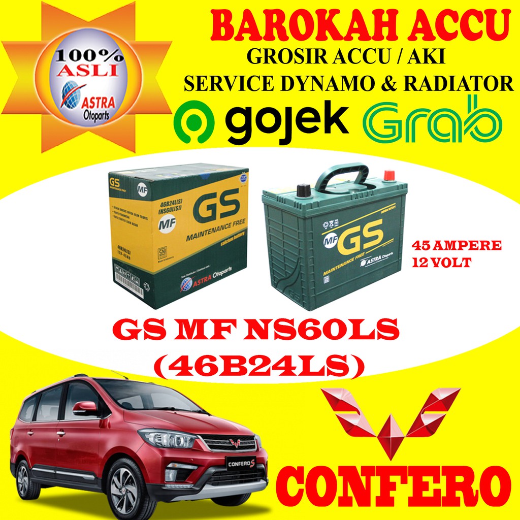 Jual AKI MOBIL WULING CONFERO GS MF NS60LS / 46B24LS , 45 AH ASTRA