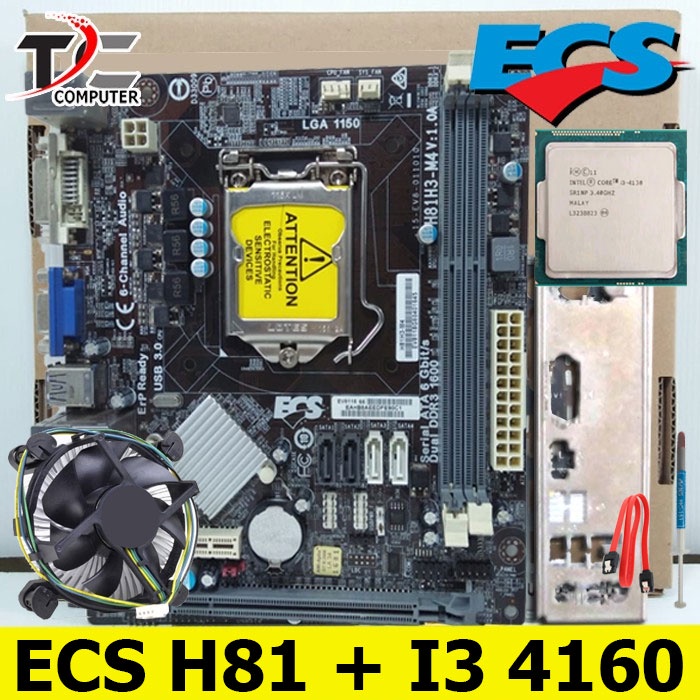 PAKET Motherboard LGA 1150 H81 ECS Plus Processor intel core i3 4160