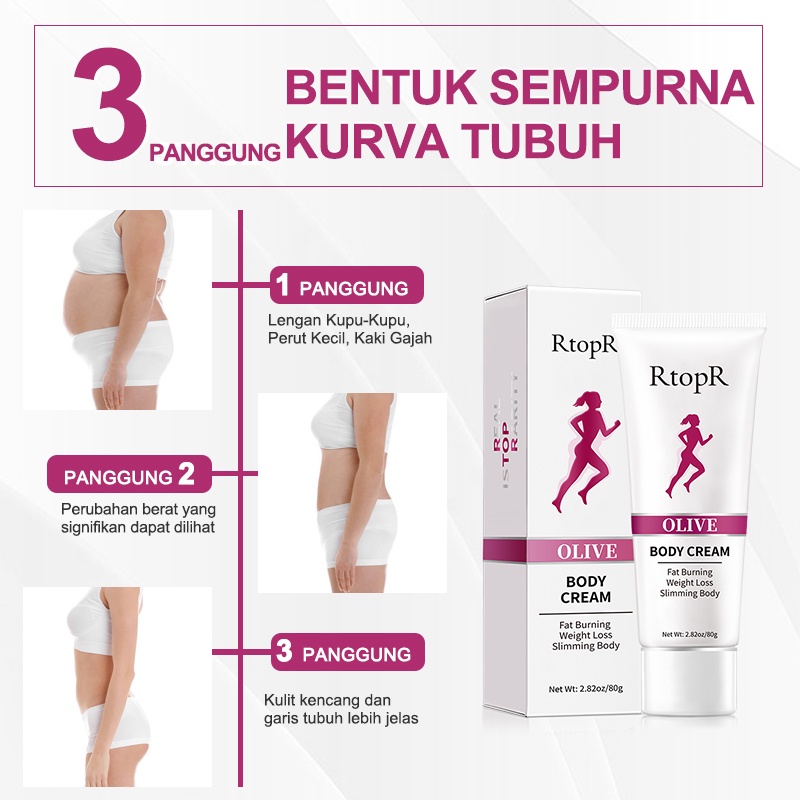 [BPOM]RtopR  Zaitun  Krim Pelangsing  Untuk Menurunkan Berat Badan dan Membentuk  Untuk Menciptakan Lekuk Tubuh yang Indah dan Selulit yang Kencang  Perawatan Kulit Pembakar Lemak Tubuh 80g