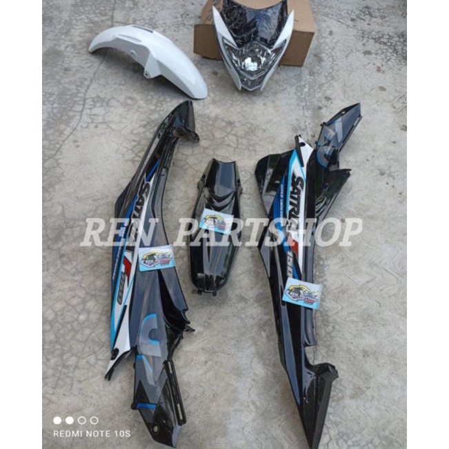 PAKET HEMAT Cover body Satria Fu Facelift Fl fullset Hitam Putih Ber stripping