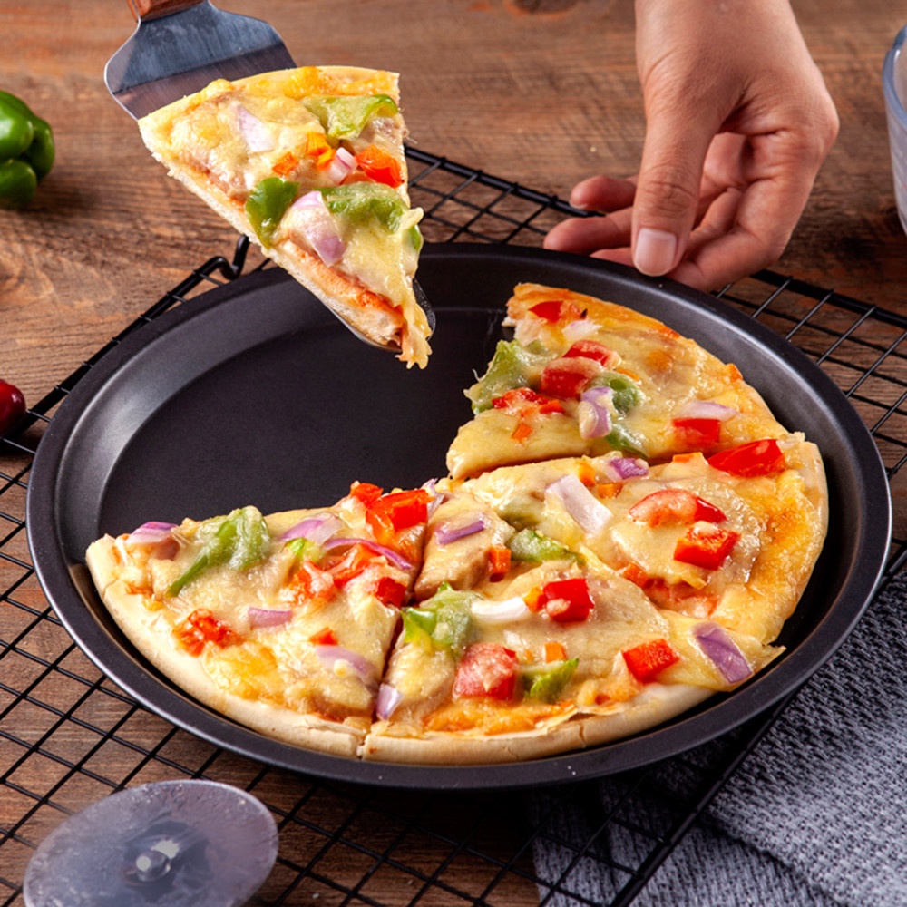 Piring Panggang Pizza Bulat Baja Karbon Cetakan Kue Non-stick