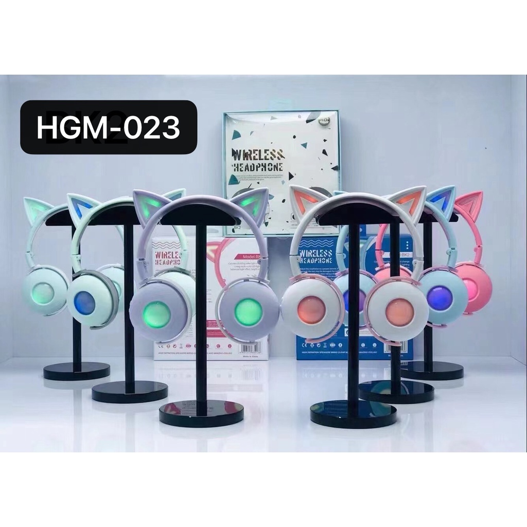 HGM-023 Cat Ear LED Light Headphones / Earphone Bisa Bluetooth / Bisa Kabel Aux Model Telinga Kucing