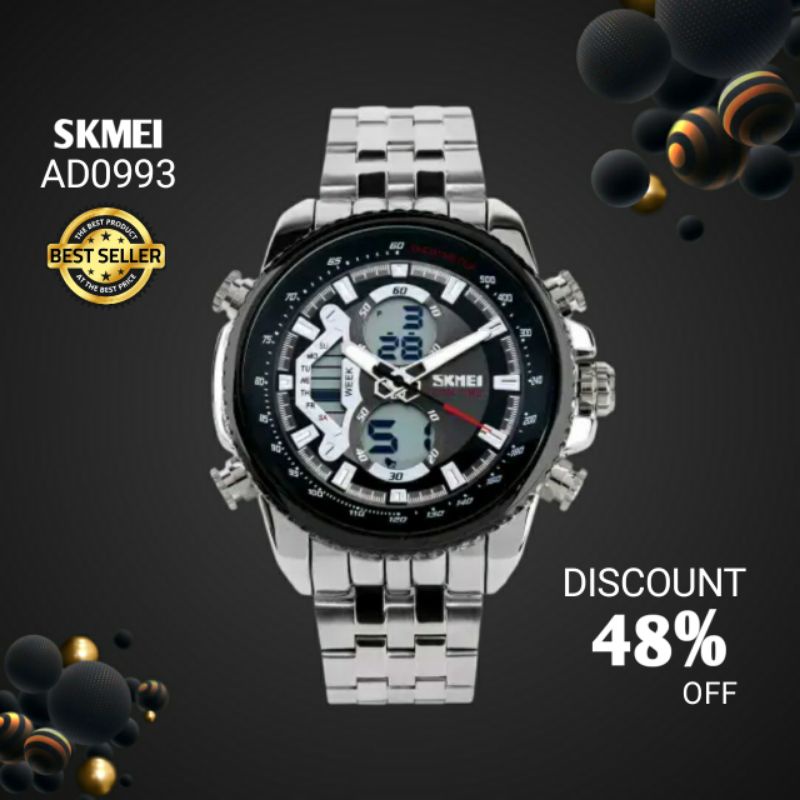 SKMEI AD0993 Jam Tangan Pria Digital Analog Tali  Stainless Steel Anti Air  SmartWatch Sport Tahan A