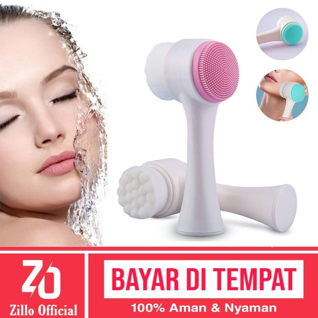 ZILLO Sikat Pembersih Wajah Facial Brush 2 Sisi Alat Pencuci Muka Dengan Bulu Lembut Nyaman Dipakai