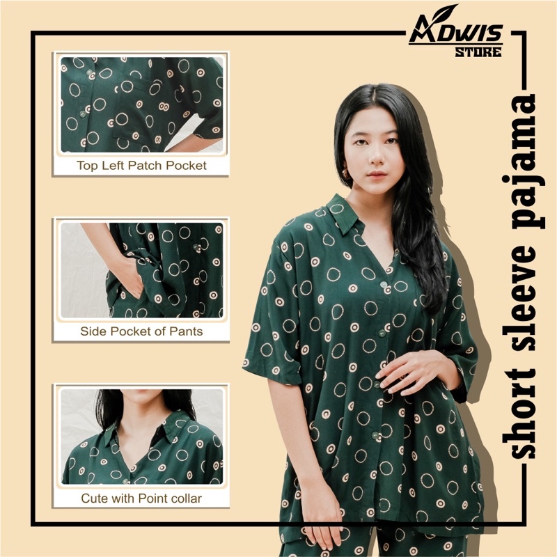 (COD) One Set Rayon Polka Ring | Piyama Rayon | Pajamas Katun Rayon | Setelan Rayon Wanita | Baju Tidur Wanita Dewasa | Lengan Panjang Pendek Jumbo | Motif Trendy | Best Seller-2