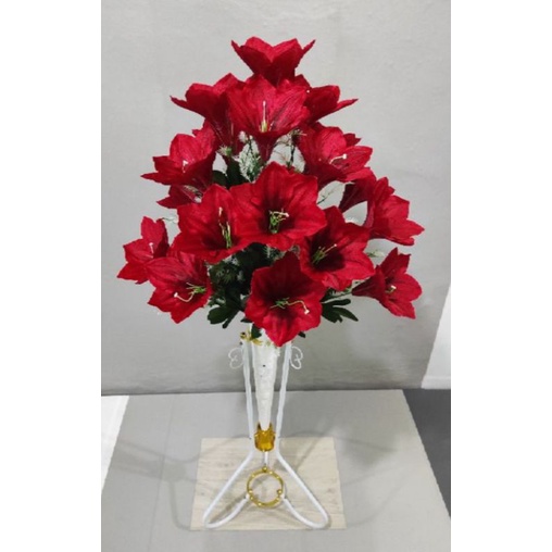 (Bunga saja) Bunga artificial anthurium, Amarilis, Aron panda, Bunga Lilly bunga sudut-Amarilis merah