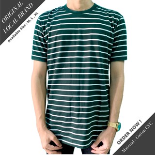 KAOS SALUR STRIPE HIJAU PUTIH KAOS BELANG  KAOS GARIS PRIA WANITA UNISEX