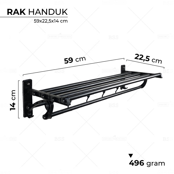 Rak Handuk 4 Baris Hitam Minimalis Gantungan Multifungsi Stainless ABS Murah