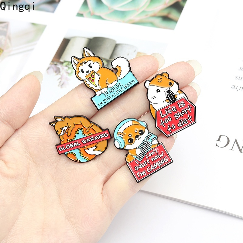 Bros Pin Enamel Desain Hewan Hamster Shiba Inu Rubah Warna Oranye Untuk Anak