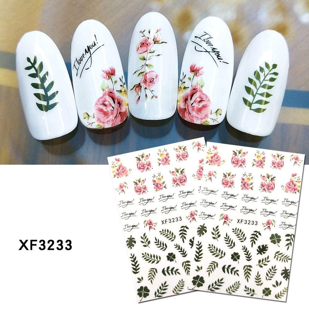 Solighter 3D Stiker Kuku Nail Art Bunga Mawar Geometris Gelombang Transfer Stiker