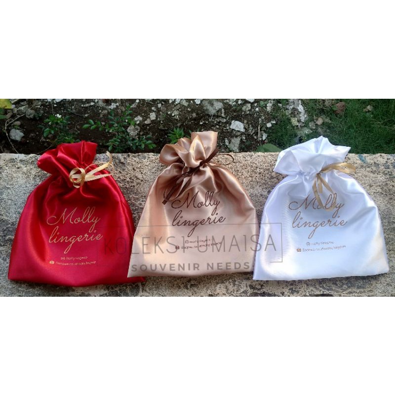 

Kantong serut kain satin custom polos sablon
