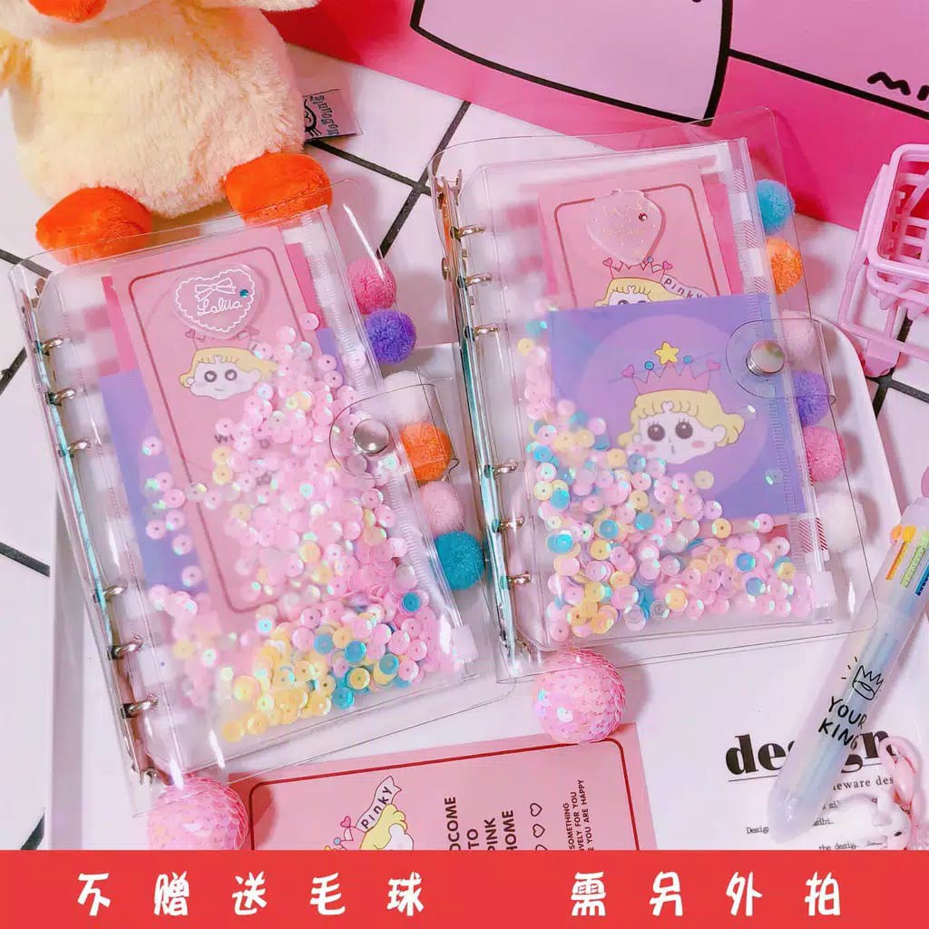 

Binder jelly glitter rainbow kartun jepang bentoy import notebook diary lucu A6