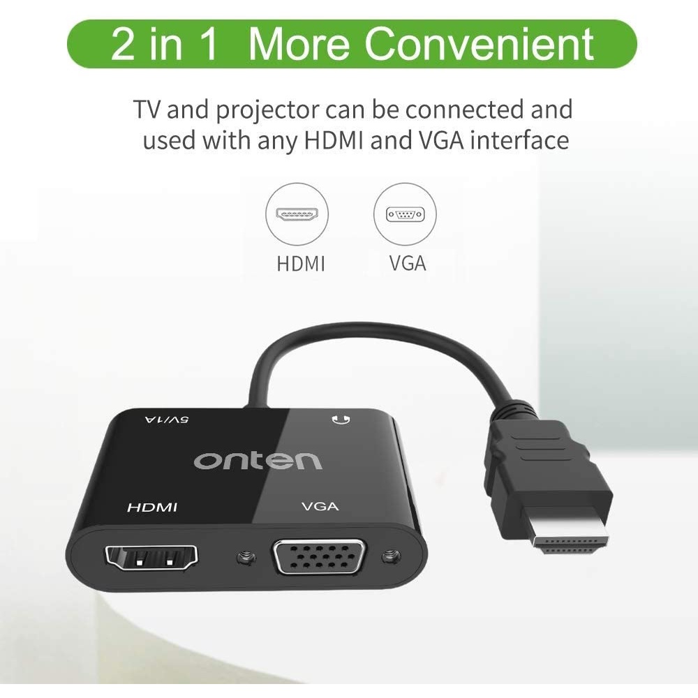 ONTEN OTN-5165HV - HDMI to HDMI and VGA Adapter with Audio - Adapter Converter dari HDMI ke HDMI dan VGA + Audio Port 3.5mm