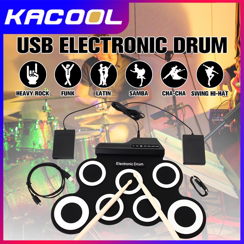 Drum Elektronik Portabel Digital USB 7 Bantalan Roll up Drum Set Silicone Electric Drum Pad Kit Pad Drum dengan metronom built-in