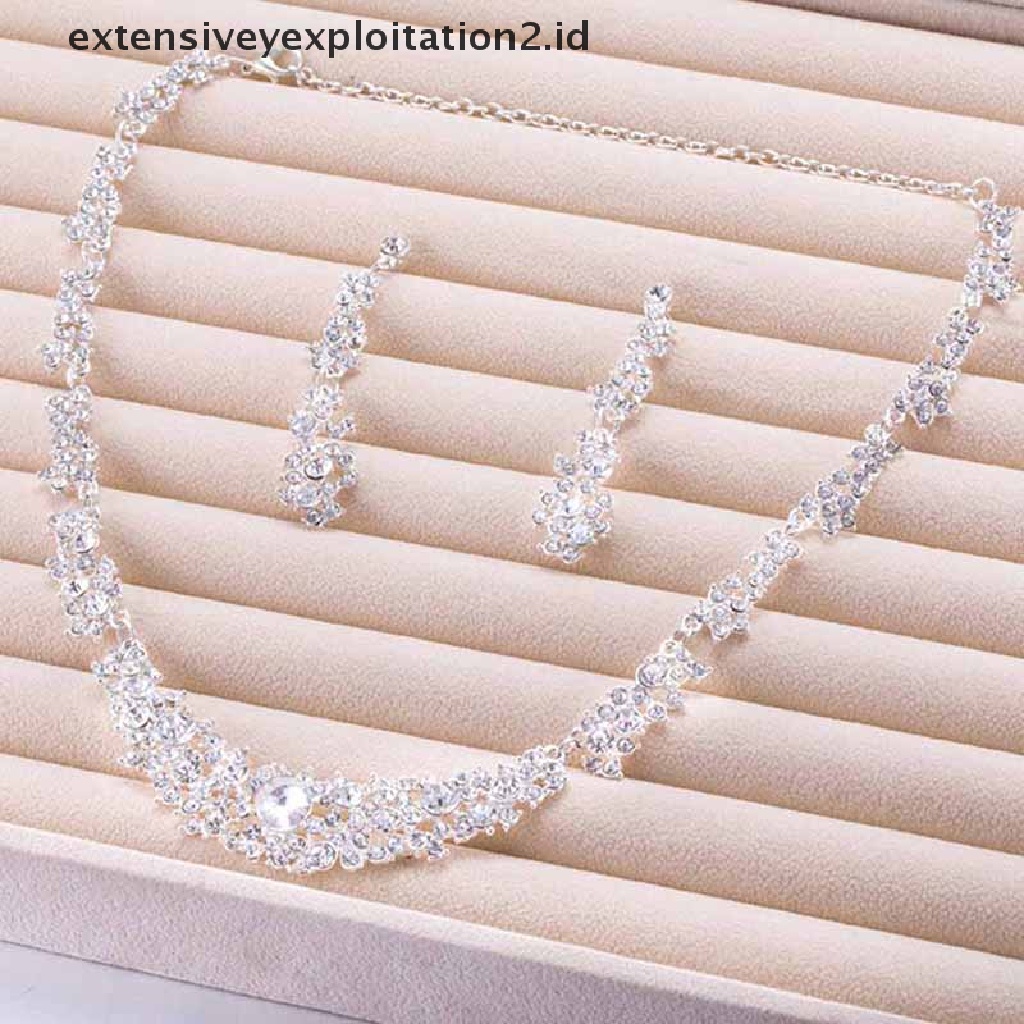 1 Set Kalung Anting Stud Kristal Berlian Imitasi Untuk Wanita