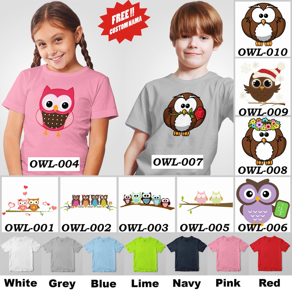 [FREE NAMA !!] Kaos Anak &amp; Family OWL 100% COTTON PREMIUM