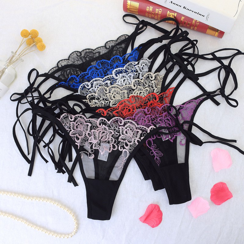 Gstring Celana Dalam Sexy Transparan Brokat Lace pola bordir C152