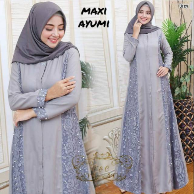 Terbagus - Gamis Lebaran 2020 Dress Cantik Murah | Baju Lebaran Gamis Brukat Tulang Gliter Moscrepe