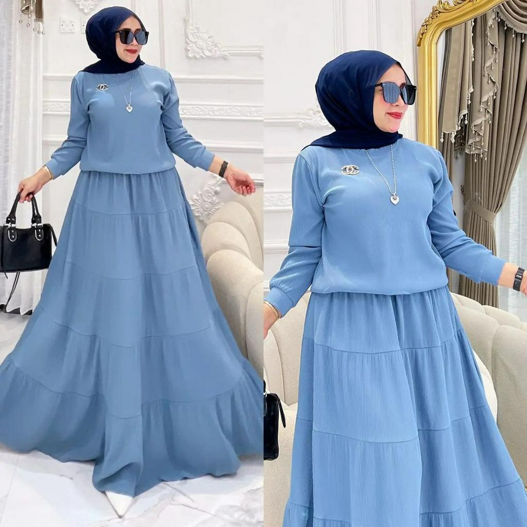 GAMIS WANITA TERBARU NABILA DRESS MC BAHAN CRINKLE AIRFLOW UKURAN M L XL XXL LD 100 - 120 CM WARNA BLACK , FANTA ,DENIM , MINT , MUSTARD GAMIS WANITA TERBARU 2023 KEKINIAN DRESS CRINKLE PREMIUM MAXY DRESS JUMBO PAKAIAN MUSLIM WANITA