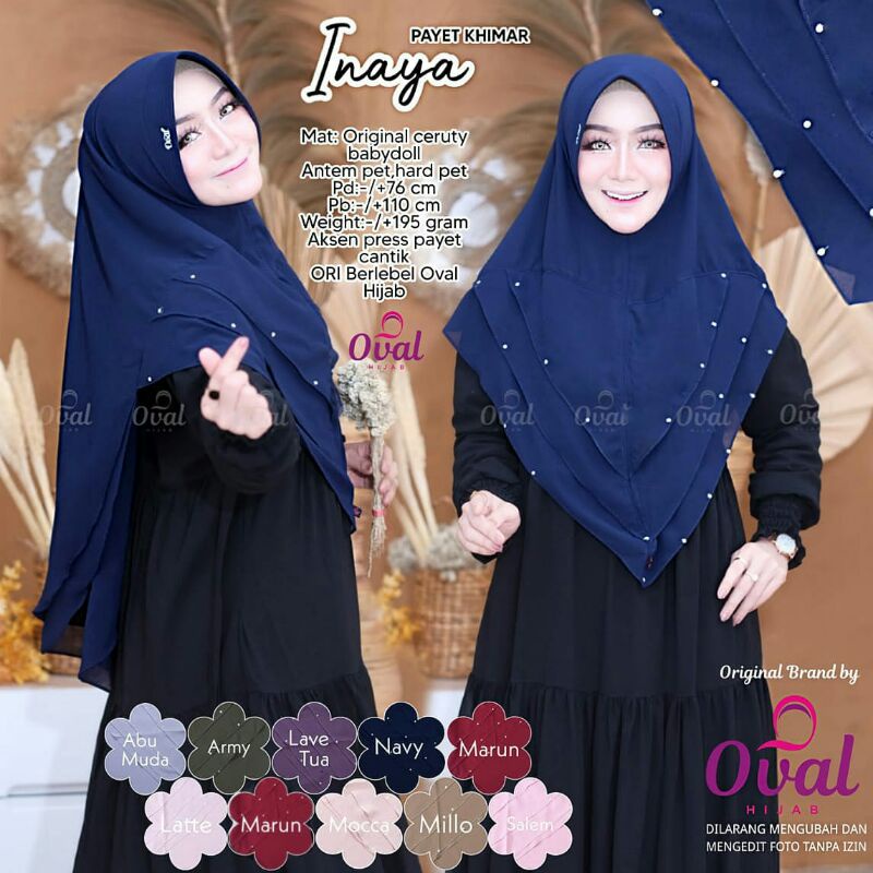 Hijab Khimar Instant Terbaru Inaya Payet Original Oval