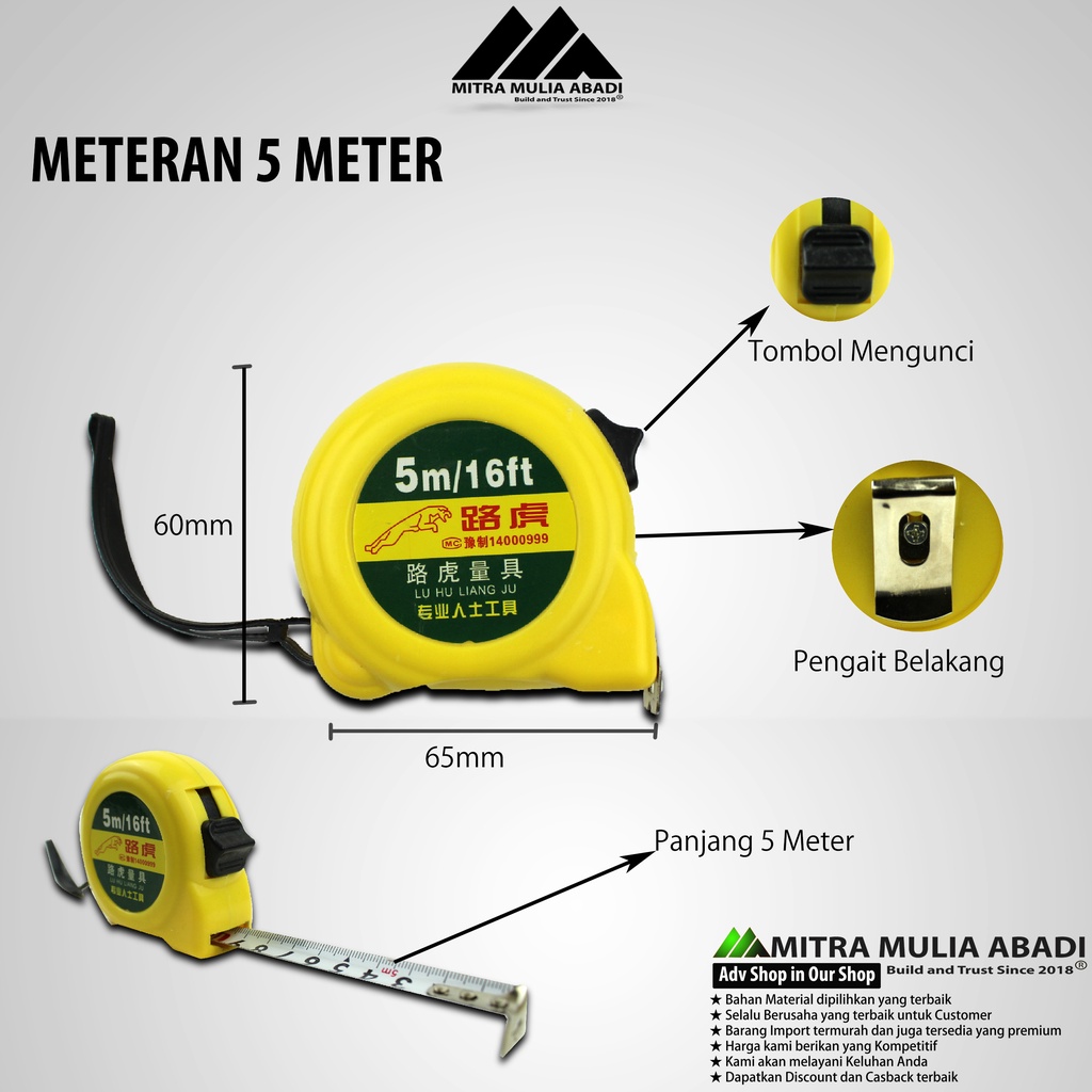 Meteran 5 Meter Murah | Meteran Tukang Bangunan Tape Measuring