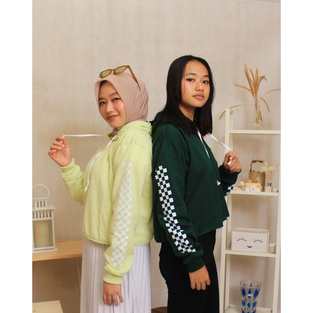 Sweater Crop Hoodie M0tif CATUR TANGAN  // Sweater Wanita korean #CHC