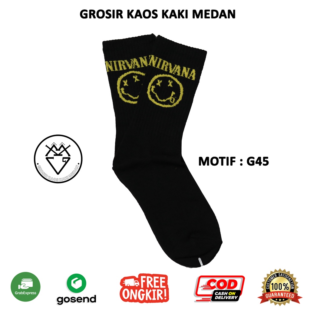 DISKON KAOS KAKI SKATE OLDSCHOOL MOTIF NIRVANA HITAM STRIPE G45 CEWEK COWOK GROSIR MEDAN