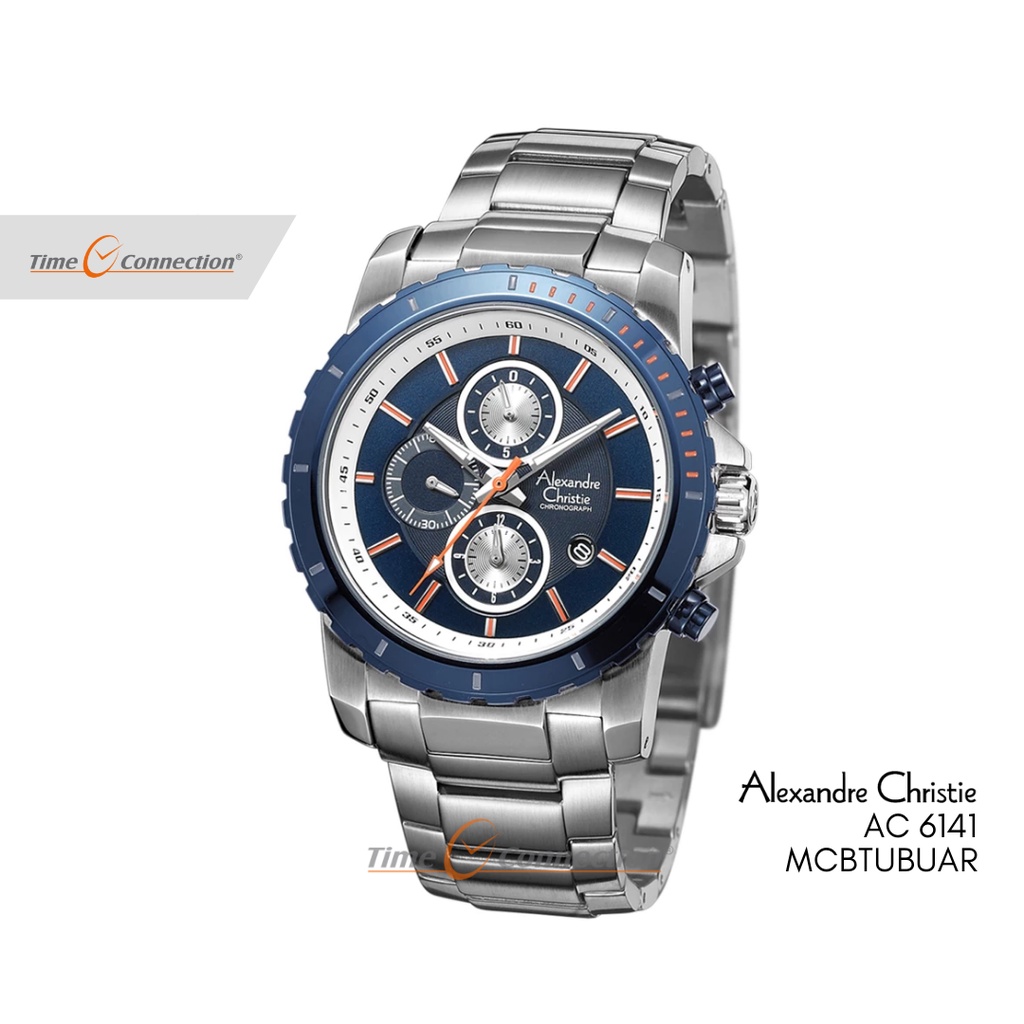 Alexandre Christie AC 6141 MCBTUBUAR Silver Biru Original / Jam Tangan Pria Rantai / Stainless Steel