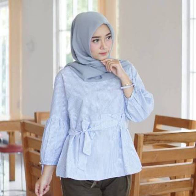 Blouse katun salur kode S06 atasan wanita lengan panjang Blouse katun salur kode S06 atasan wanita lengan panjang