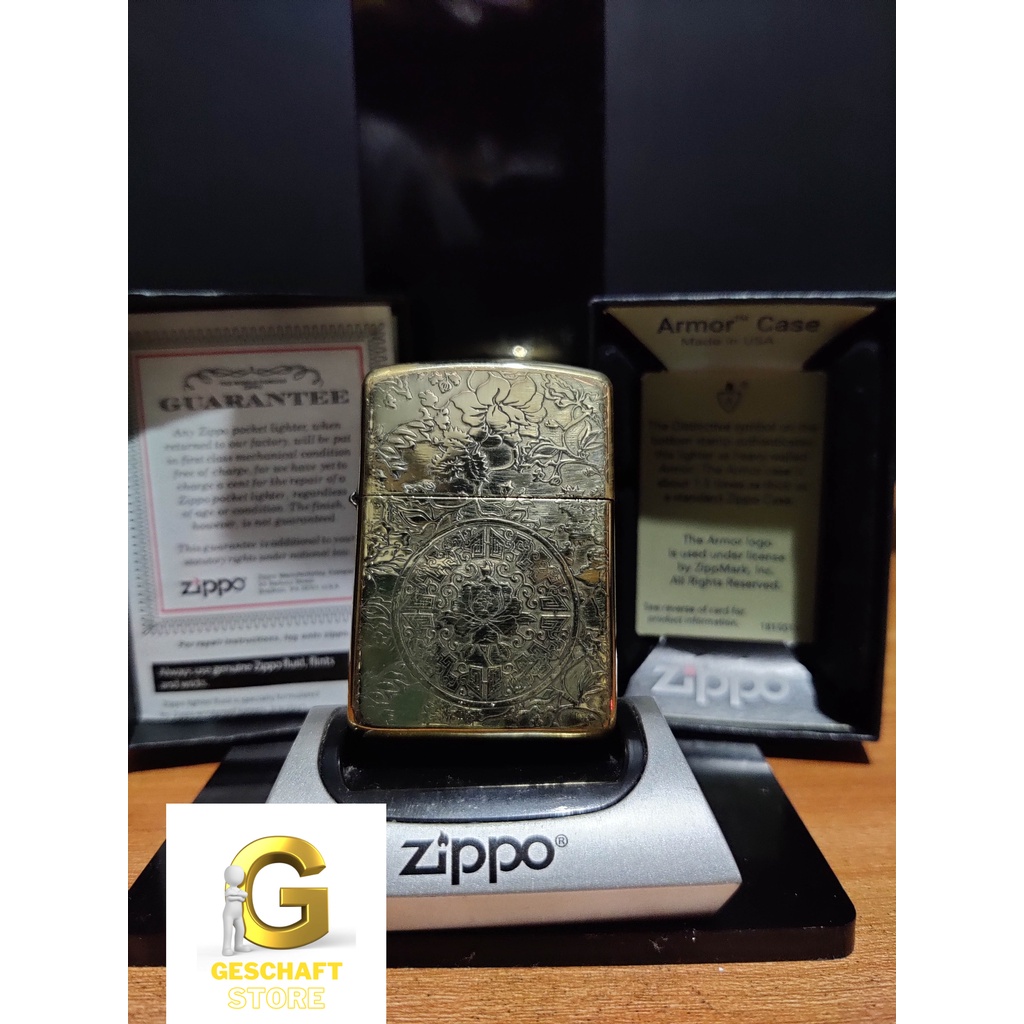 ZIPPO GOLD TEXTURE FLOWER ARMOR BRADFORD.PA ORIGINAL USA