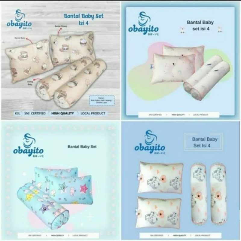 OBAYITO BANTAL BABY SET ISI 4 / KIDDY BANTAL SET / CHIBON BANTAL GULING BAYI ANTI PEYANG - 4IN1 SET 