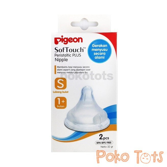 Pigeon SofTouch Peristaltic Plus Nipple S 1+ Bulan  Box Isi 2 Pcs Dot 1m+ WHS