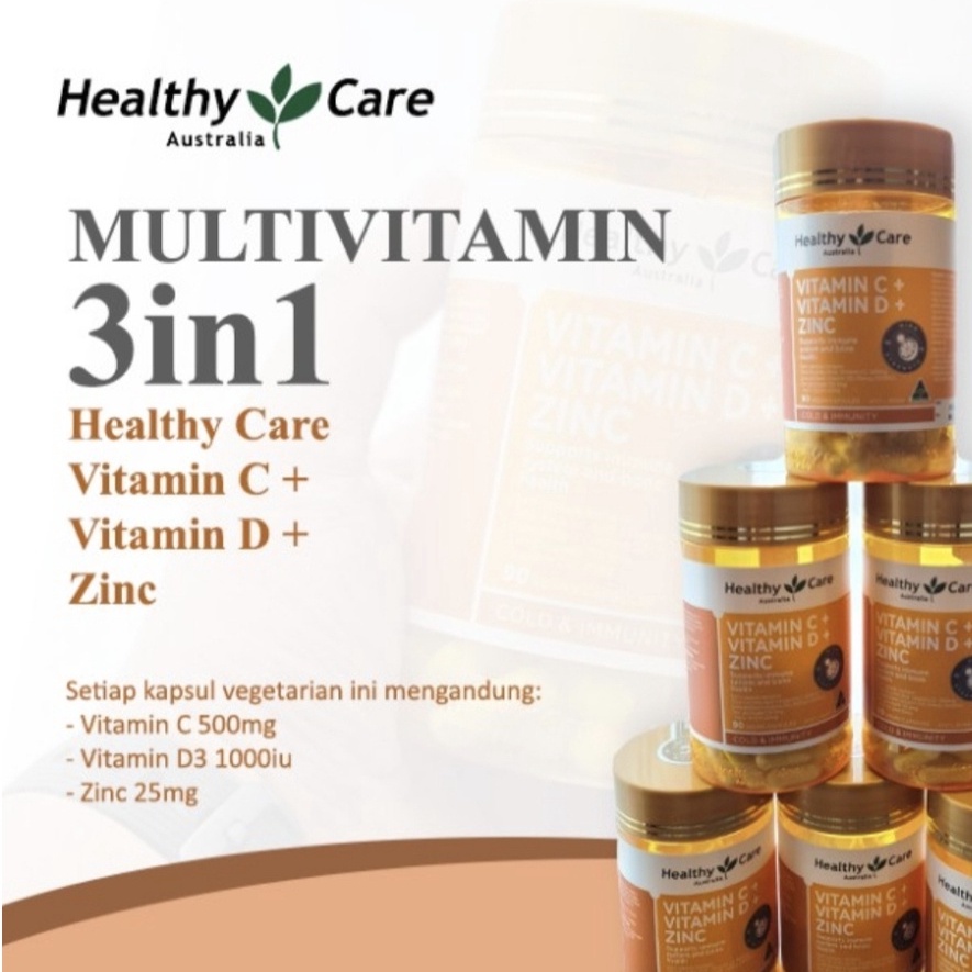 Healthy Care Multi Vitamin D3 2000 + C 500 + Zinc (mencegah Covid 19)