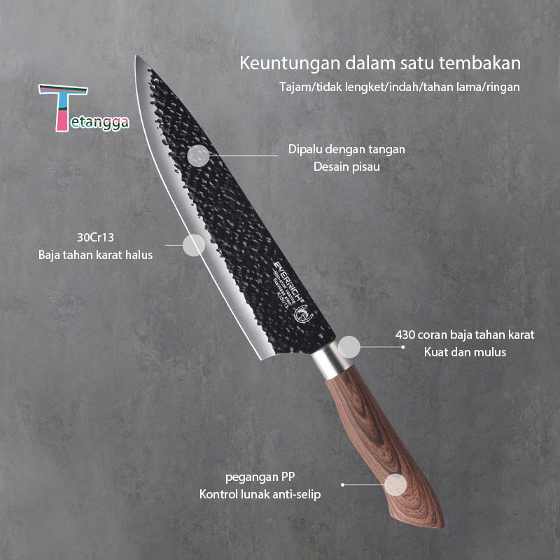 Pisau Dapur Set isi 6 pcs Wooden Holder Kitchen Knife Set Tidak Lengket Sangat Tajam Pisau