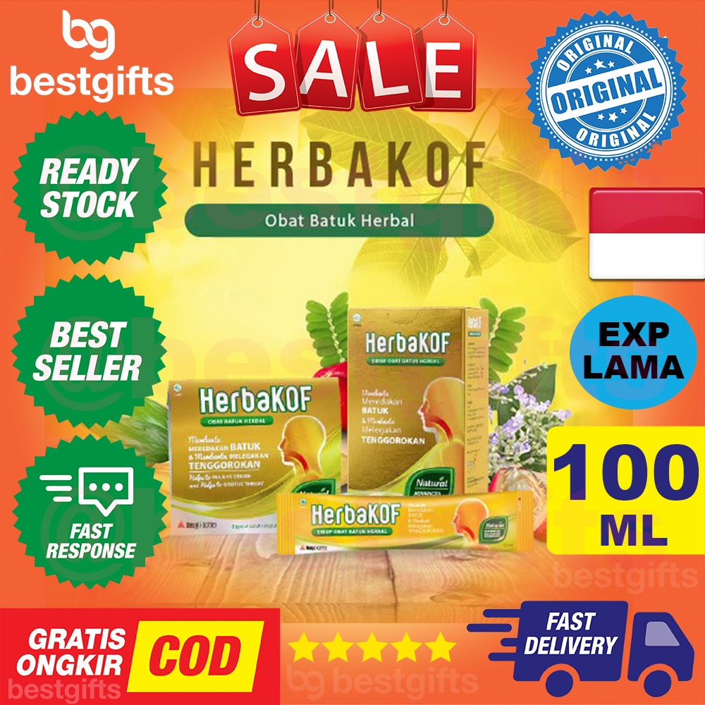 HERBAKOF SIRUP OBAT BATUK HERBAL HERBA KOF SYRUP DEWASA DAN ANAK MELEGAKAN RADANG TENGGOROKAN PERNAPASAN 100 ML