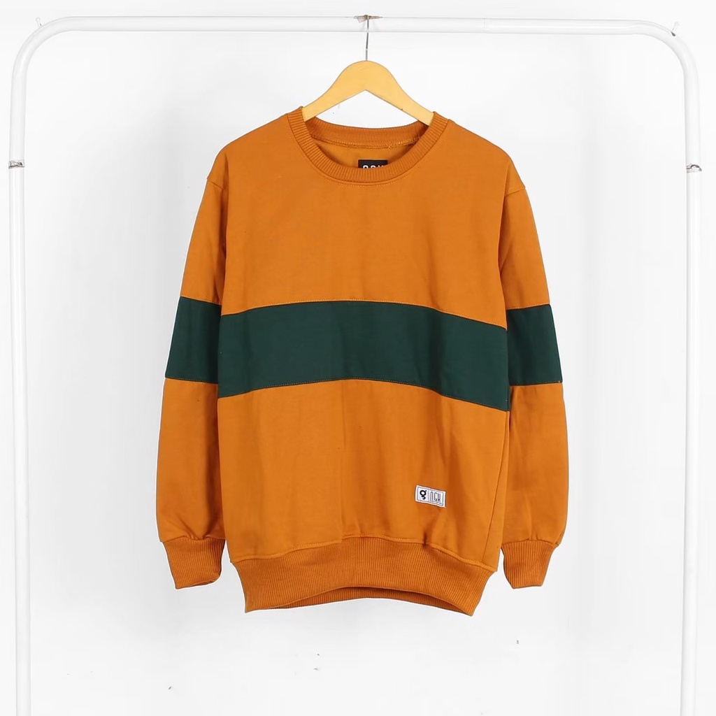 (STRIP) Sweater Crewneck Pria Sweater Kombinasi Tiga Warna L, XL Original NGK Unisex Cowok Cewek Sweater Belang Blaster