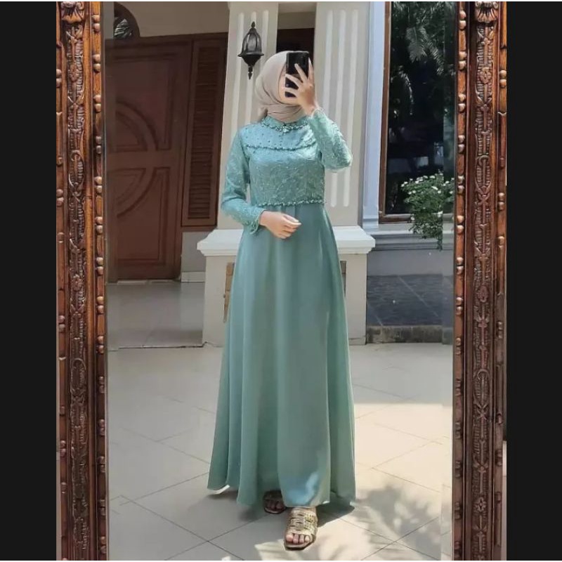 Tiara Dress Wanita Muslim Terbaru 2021 / Baju Pesta Mewah Elegan / Gamis Kondangan / Gamis Lebaran /