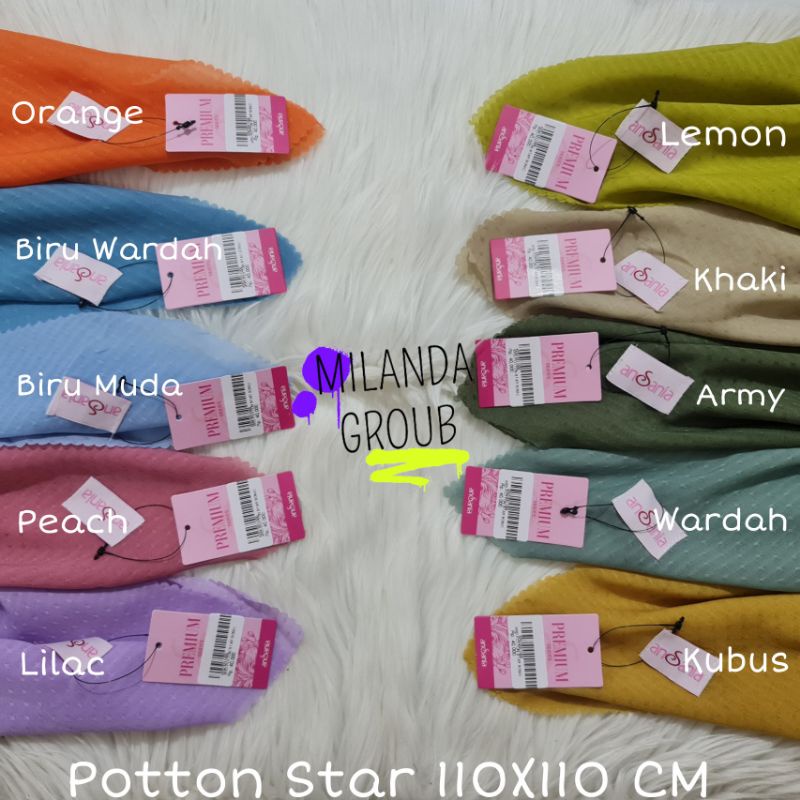 Ansania Hijab Segi Empat Potton Star Premium 110X110 CM