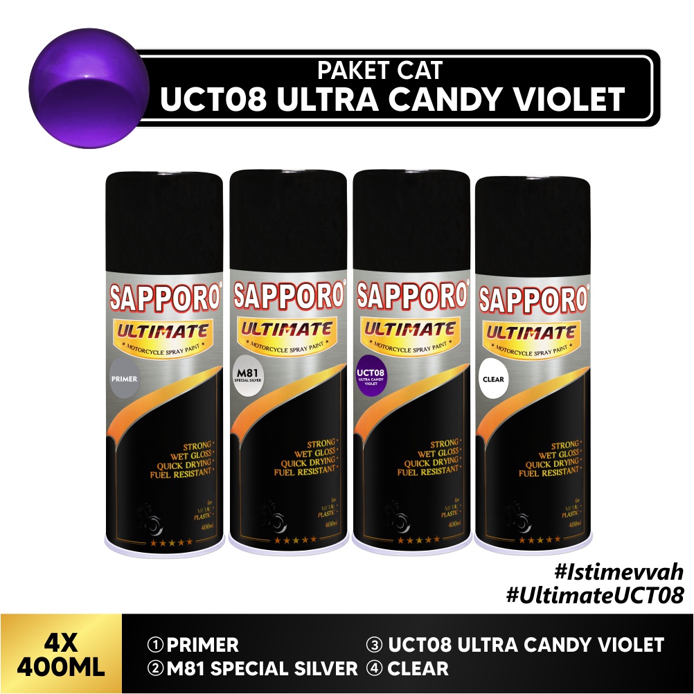 Paket Cat UCT08 Ultra Candy Violet / Sapporo Ultimate / Cat Spray Semprot Aerosol Terbaik