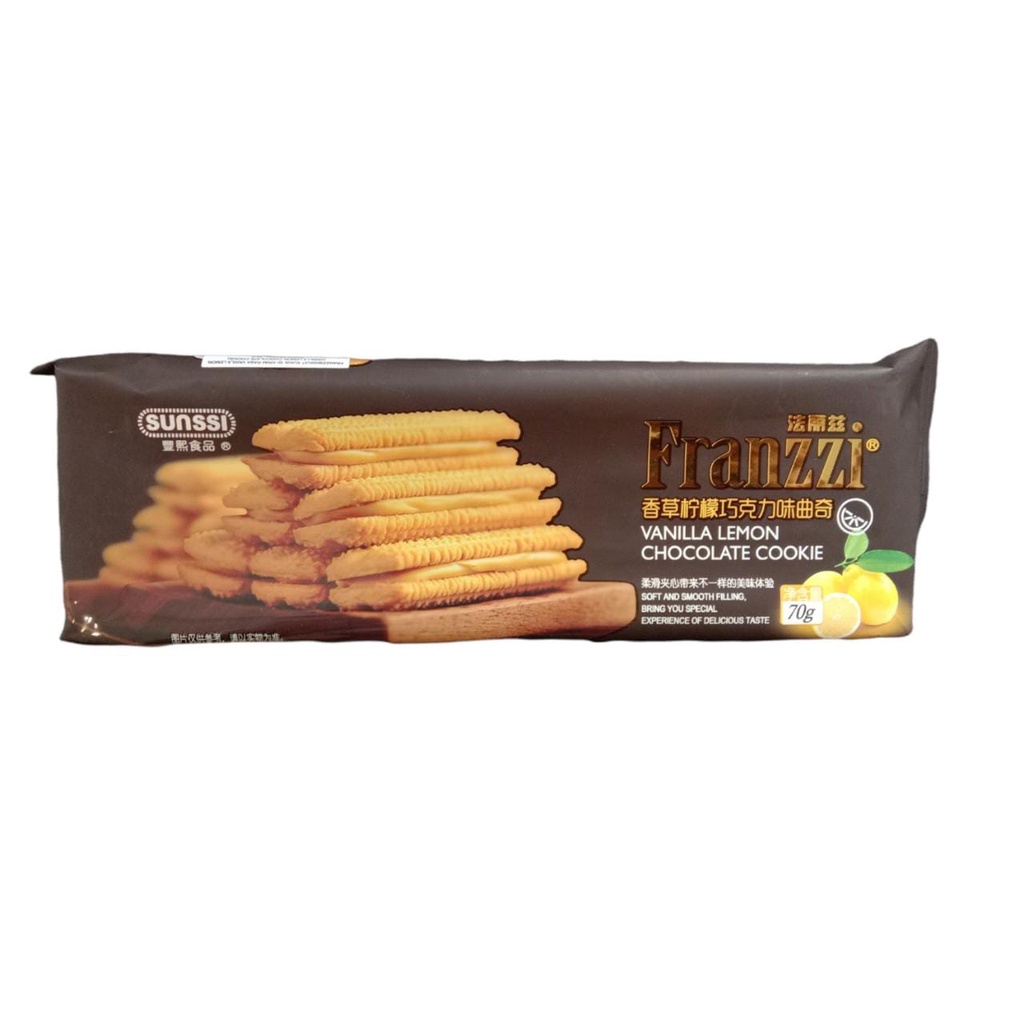 

FRANZZI VANILLA LEMON CHOCOLATE COOKIE 70 GR / BISKUIT COKELAT VANILA DENGAN LEMON