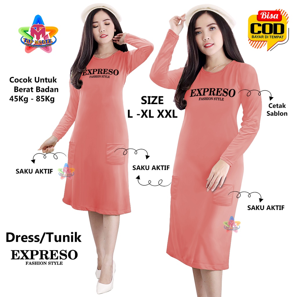 Tunik Wanita Long Drees EXPRESO, TOP MODEL 00092 BISA COD &amp; Gratis Ongkir Tunic Bahan Fleece terry dewasa Daster santai Perempuan Santai Tidur Selutut Daster ABG Dewasa Kekinian Terbaru Terlaris Paling Tren Cewek Wanita