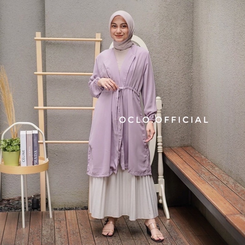 Oclo Narezda Long Outer Atasan Wanita Tunik Polos Tali Serut OCL00359