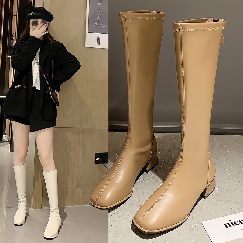 Knee boots import Farah fashion korean style sepatu sebetis heels inner velvet wanita