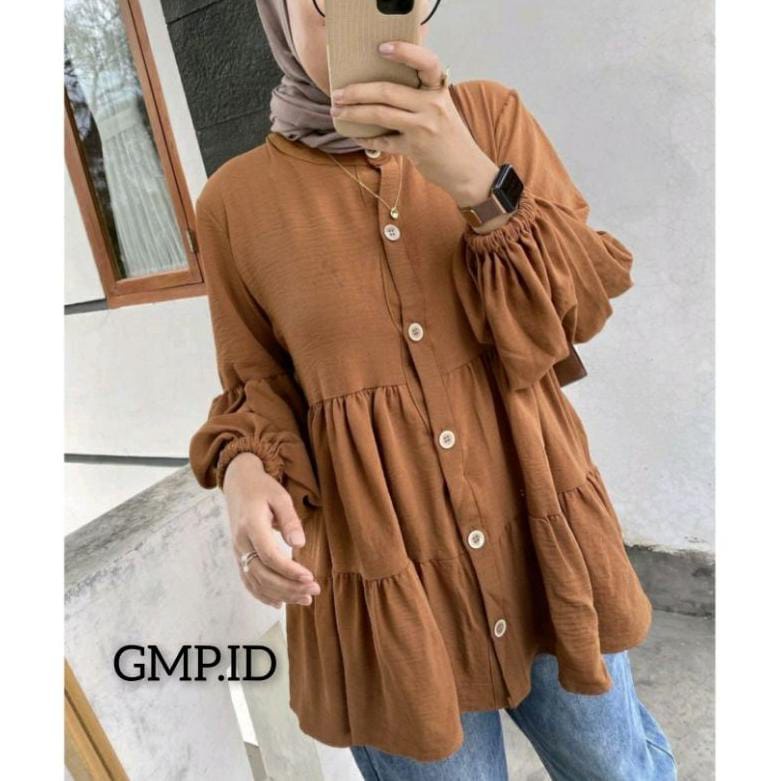 Kemeja Wanita Popita Tunik Bahan Crincle Airflow Full Best Seller