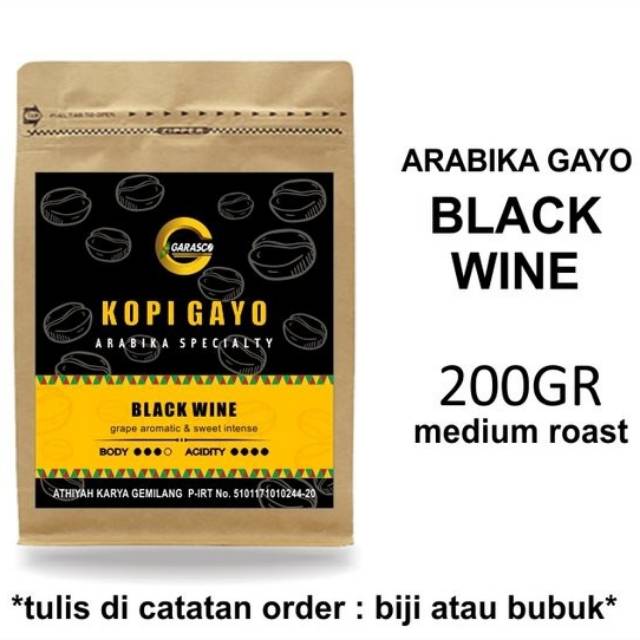 

Kopi Gayo Arabika Finest Black Wine Biji Bubuk Garasco Coffee