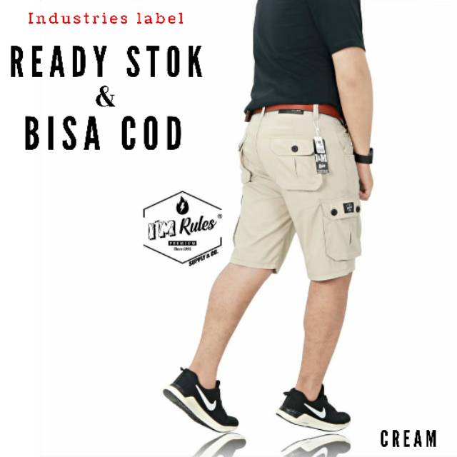 I M RULES ORIGINAL Celana  Pendek Cargo  Cowok warna Crem 