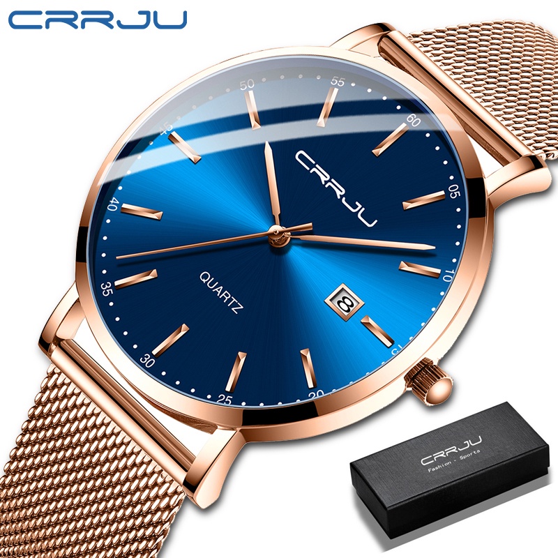 CRRJU Jam Tangan Wanita Tipis Sederhana Fashion Tahan Air Quartz Watch Automatic Date Jam Tangan Wanita Perempuan